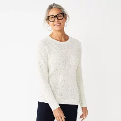 Women's Croft & Barrow® Crewneck Cable Sweater -Outlet Croft & Barrow Store 5582065 Cream Nep
