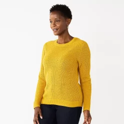 Women's Croft & Barrow® Crewneck Cable Sweater -Outlet Croft & Barrow Store 5582065 Gold