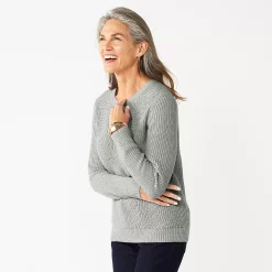 Women's Croft & Barrow® Crewneck Cable Sweater -Outlet Croft & Barrow Store 5582065 Gray Heather