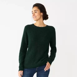 Women's Croft & Barrow® Crewneck Cable Sweater -Outlet Croft & Barrow Store 5582065 Pine