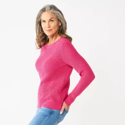 Women's Croft & Barrow® Crewneck Cable Sweater -Outlet Croft & Barrow Store 5582065 Pink