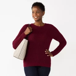 Women's Croft & Barrow® Crewneck Cable Sweater -Outlet Croft & Barrow Store 5582065 Plum