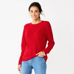 Women's Croft & Barrow® Crewneck Cable Sweater -Outlet Croft & Barrow Store 5582065 Red