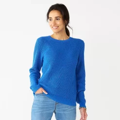 Women's Croft & Barrow® Crewneck Cable Sweater -Outlet Croft & Barrow Store 5582065 Royal Blue