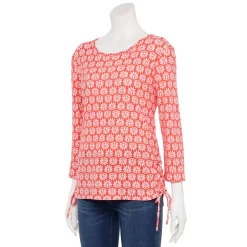 Petite Croft & Barrow® Side Drawstring Top -Outlet Croft & Barrow Store 5584046 Coral Geo