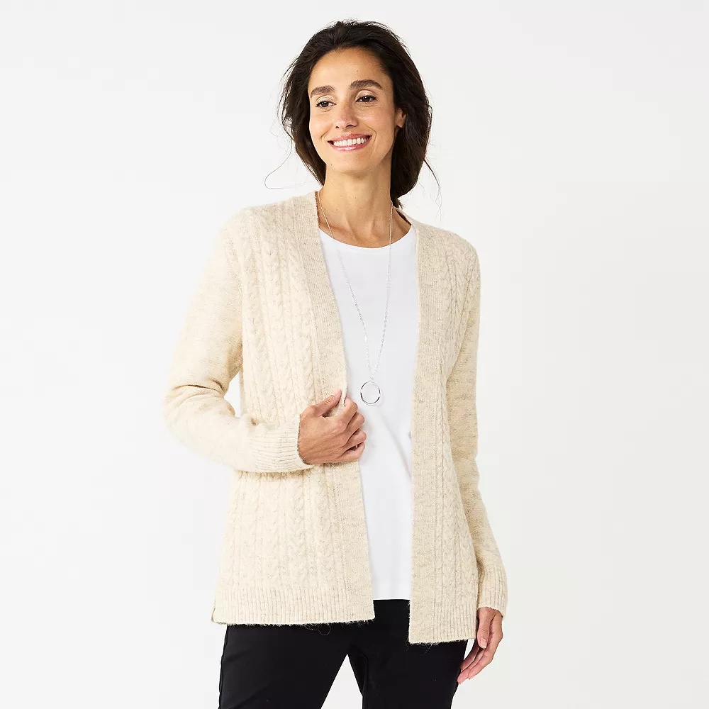 Women's Croft & Barrow® Extra Cozy Cable Cardigan 3 Women's Croft & Barrow® Extra Cozy Cable Cardigan - Image 3