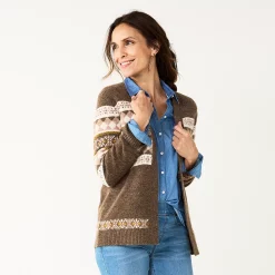 Women's Croft & Barrow® Extra Cozy Cable Cardigan 15 Women's Croft & Barrow® Extra Cozy Cable Cardigan -Outlet Croft & Barrow Store 5584529 Brown Fairisle