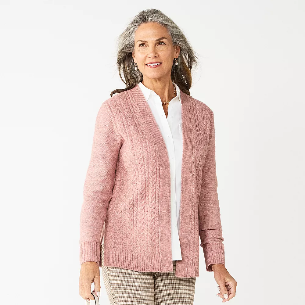 Women's Croft & Barrow® Extra Cozy Cable Cardigan 2 Women's Croft & Barrow® Extra Cozy Cable Cardigan - Image 2