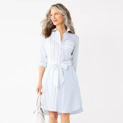 Women's Croft & Barrow® Mixed-Stripe Shirtdress