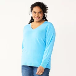 Plus Size Croft & Barrow® Extra Soft V-Neck Sweater -Outlet Croft & Barrow Store 5587888 Light Blue