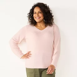 Plus Size Croft & Barrow® Extra Soft V-Neck Sweater -Outlet Croft & Barrow Store 5587888 Light Pink