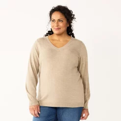 Plus Size Croft & Barrow® Extra Soft V-Neck Sweater -Outlet Croft & Barrow Store 5587888 Otter Heather