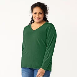Plus Size Croft & Barrow® Extra Soft V-Neck Sweater -Outlet Croft & Barrow Store 5587888 Pine