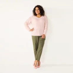 Plus Size Croft & Barrow® Extra Soft V-Neck Sweater -Outlet Croft & Barrow Store 5587888 Pink