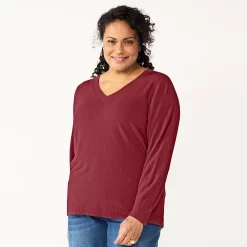 Plus Size Croft & Barrow® Extra Soft V-Neck Sweater -Outlet Croft & Barrow Store 5587888 Plum