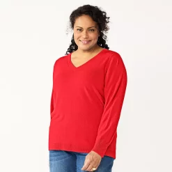 Plus Size Croft & Barrow® Extra Soft V-Neck Sweater -Outlet Croft & Barrow Store 5587888 Red