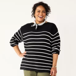 Plus Size Croft & Barrow® Boatneck Pullover Sweater -Outlet Croft & Barrow Store 5587961 Black Stripe