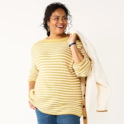 Plus Size Croft & Barrow® Boatneck Pullover Sweater -Outlet Croft & Barrow Store 5587961 Gold Stripe