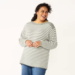 Plus Size Croft & Barrow® Boatneck Pullover Sweater -Outlet Croft & Barrow Store 5587961 Gray Stripe