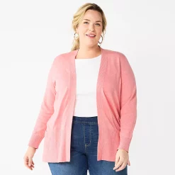 Plus Size Croft & Barrow® Classic Ribbed Open-Front Cardigan -Outlet Croft & Barrow Store 5588439 Pink