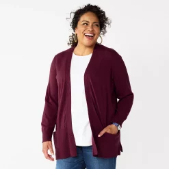 Plus Size Croft & Barrow® Classic Ribbed Open-Front Cardigan -Outlet Croft & Barrow Store 5588439 Plum