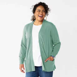 Plus Size Croft & Barrow® Classic Ribbed Open-Front Cardigan -Outlet Croft & Barrow Store 5588439 Teal