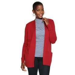 Petite Croft & Barrow® Classic Ribbed Open-Front Cardigan -Outlet Croft & Barrow Store 5588506 Red