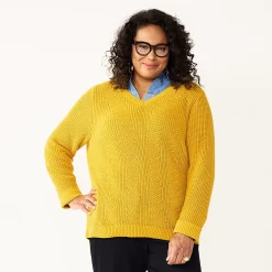 Plus Size Croft & Barrow® Placed Cable Pullover Sweater -Outlet Croft & Barrow Store 5588807 Gold