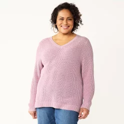 Plus Size Croft & Barrow® Placed Cable Pullover Sweater -Outlet Croft & Barrow Store 5588807 Lavender