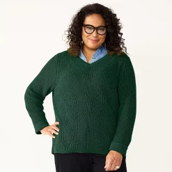 Plus Size Croft & Barrow® Placed Cable Pullover Sweater -Outlet Croft & Barrow Store 5588807 Pine