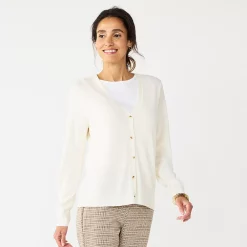 Petite Croft & Barrow® Extra Soft V-Neck Cardigan -Outlet Croft & Barrow Store 5588811 Cream