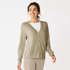 Petite Croft & Barrow® Extra Soft V-Neck Cardigan -Outlet Croft & Barrow Store 5588811 Otter Heather