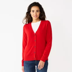 Petite Croft & Barrow® Extra Soft V-Neck Cardigan -Outlet Croft & Barrow Store 5588811 Red