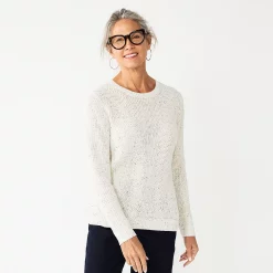 Petite Croft & Barrow® Crewneck Cable Sweater -Outlet Croft & Barrow Store 5588816 Cream Nep