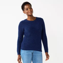 Petite Croft & Barrow® Crewneck Cable Sweater -Outlet Croft & Barrow Store 5588816 Navy Nep