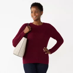 Petite Croft & Barrow® Crewneck Cable Sweater -Outlet Croft & Barrow Store 5588816 Plum