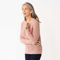 Petite Croft & Barrow® Crewneck Cable Sweater -Outlet Croft & Barrow Store 5588816 Rose