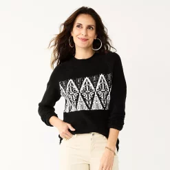 Women's Croft & Barrow® Cozy Crewneck Sweater 24 Women's Croft & Barrow® Cozy Crewneck Sweater -Outlet Croft & Barrow Store 5588987 Black Fairisle
