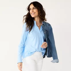 Women's Croft & Barrow® Ruffled Button Down Top -Outlet Croft & Barrow Store 5590396 Blue Bell