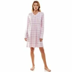 Women's Croft & Barrow® Whisperluxe Long Sleeve Sleepshirt -Outlet Croft & Barrow Store 5597048 Pink Plaid