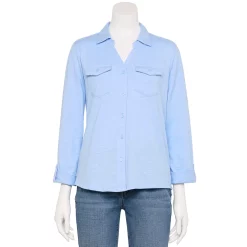 Petite Croft & Barrow® Roll-Tab Sleeve Soft Shirt 17 Petite Croft & Barrow® Roll-Tab Sleeve Soft Shirt -Outlet Croft & Barrow Store 5608143 Blue Bell