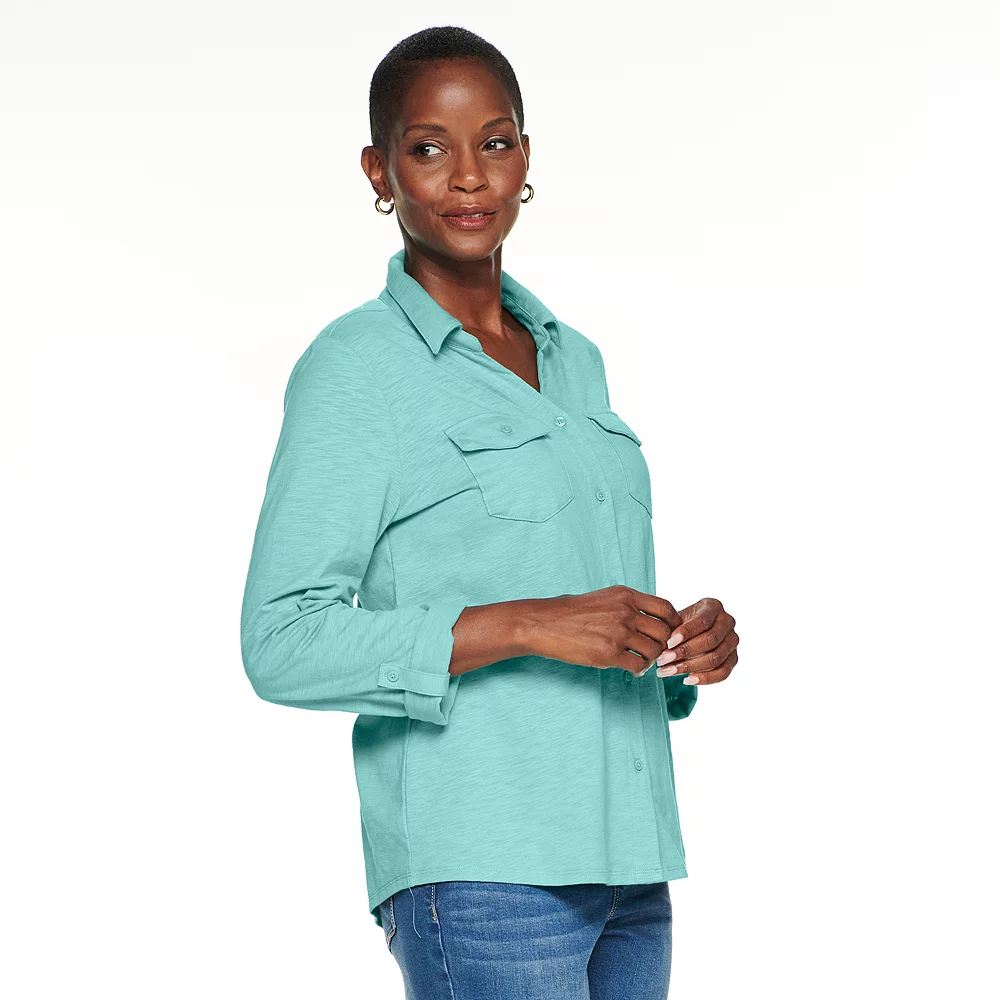 Petite Croft & Barrow® Roll-Tab Sleeve Soft Shirt 10 Petite Croft & Barrow® Roll-Tab Sleeve Soft Shirt - Image 10