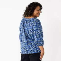 Plus Size Croft & Barrow® Three Quarter Sleeve Peasant Top -Outlet Croft & Barrow Store 5614026 ALT