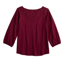 Women's Croft & Barrow® Three Quarter Sleeve Eyelet Yoke Top -Outlet Croft & Barrow Store 5634598 ALT5