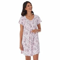 Women's Croft & Barrow® Cozy Short Sleeve Smocked Nightgown -Outlet Croft & Barrow Store 5637631 Pink Floral Paisley