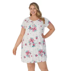 Plus Size Croft & Barrow® Cozy Short Sleeve Smocked Nightgown -Outlet Croft & Barrow Store 5637632 White Large Floral