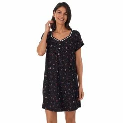Petite Croft & Barrow® Cozy Short Sleeve Smocked Nightgown 7 Petite Croft & Barrow® Cozy Short Sleeve Smocked Nightgown -Outlet Croft & Barrow Store 5637633 Black Dotted Ditsy Flo
