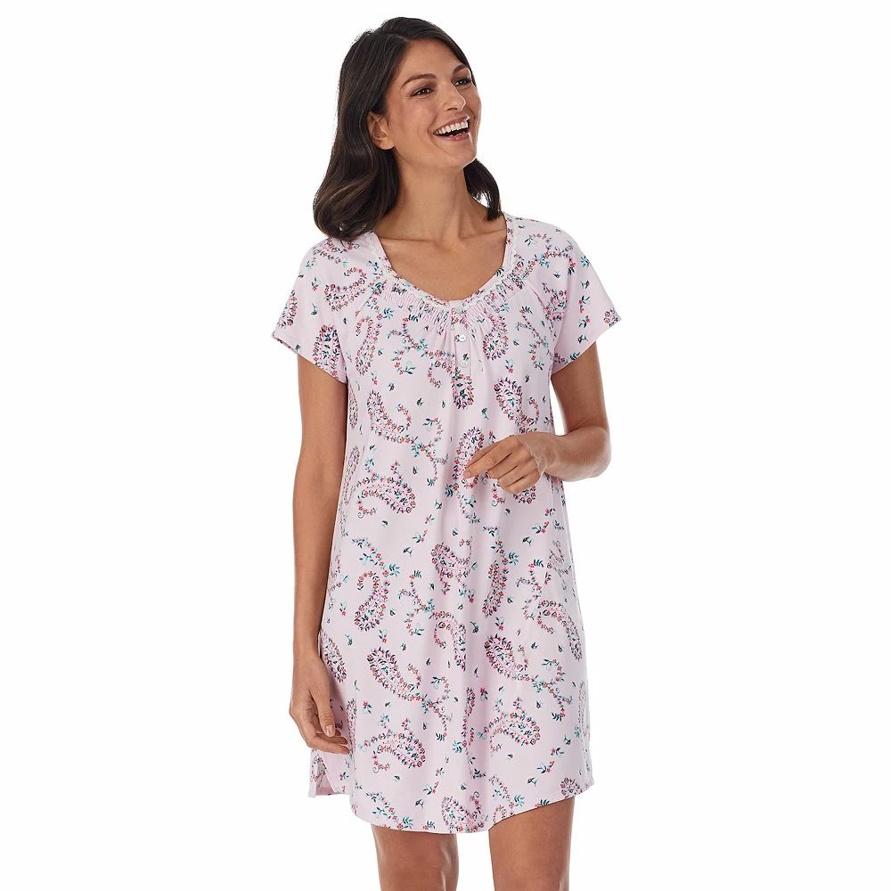Petite Croft & Barrow® Cozy Short Sleeve Smocked Nightgown 1 Petite Croft & Barrow® Cozy Short Sleeve Smocked Nightgown