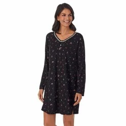 Women's Croft & Barrow® Cozy Long Sleeve Smocked Nightgown -Outlet Croft & Barrow Store 5637634 Black Ditsy Floral