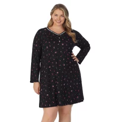 Plus Size Croft & Barrow® Cozy Long Sleeve Smocked Nightgown -Outlet Croft & Barrow Store 5637636 Black Ditsy Floral